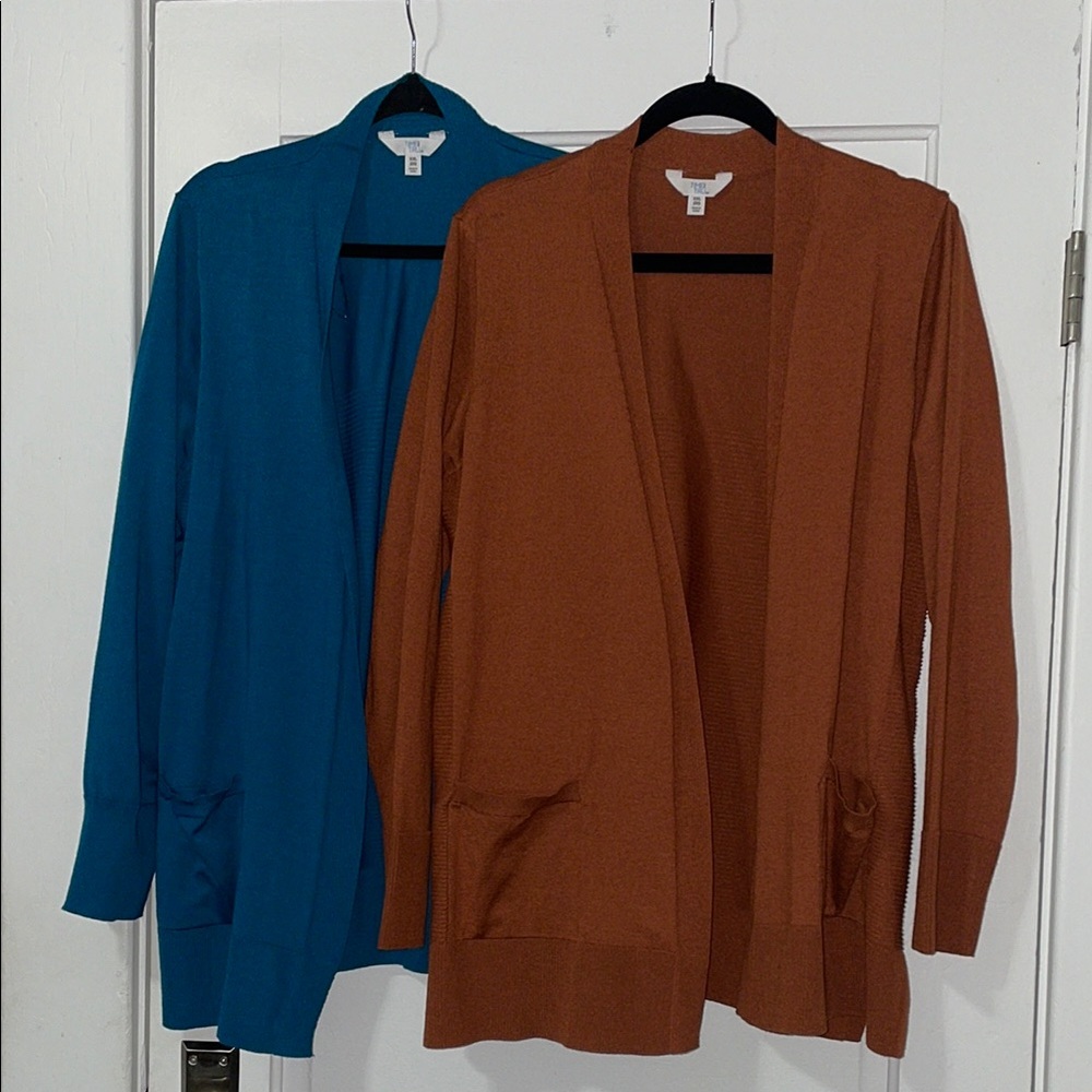 Time and Tru Blue and Brown Open Front Cardigan Sweaters